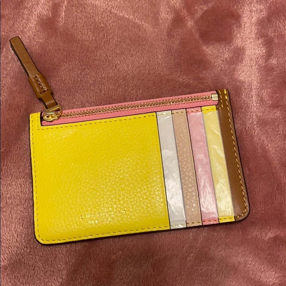 Tory Burch top zip multicolored card case